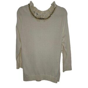 1233 Talbots rsvp Gold Beaded Ruffle Neck Back Tie Pullover Sweater Sz.L
